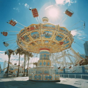 Children enjoying an amusement park ride in Myrtle Beach