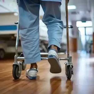 A man using a walker in a hospital. | what percentage of personal injury cases go to trial