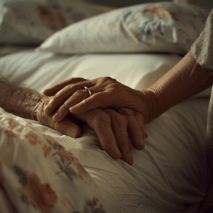 elderly man in hospital bed being comforted by daughter | wrongful death settlement distributions