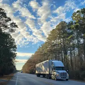 A semi truck on a road.