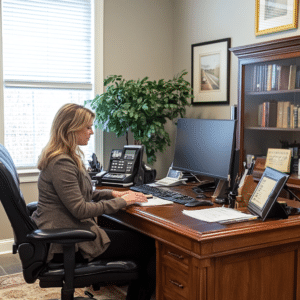 a pedestrian accident attorney in her office