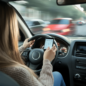 driver focusing more on her phone