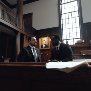 A lawyer with his client in a South Carolina court