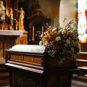 A coffin in a church