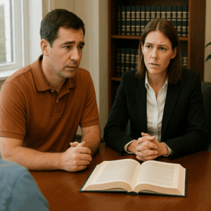 Rear-End collision victim discussing settlement possibilities with the lawyer