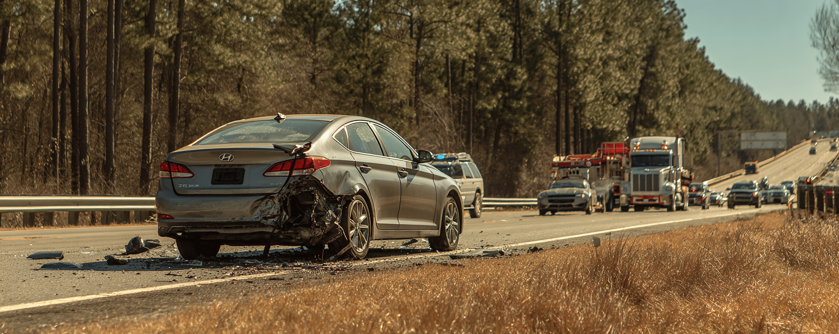 A car after a crash on a busy Myrtle Beach highway