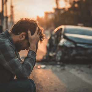 A driver regrets a car wreck