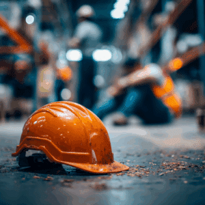 orange safety helmet of an injured worker 