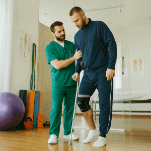 Patient undergoing rehab after traumatic brain surgery
