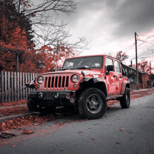 A jeep, damaged after an accident