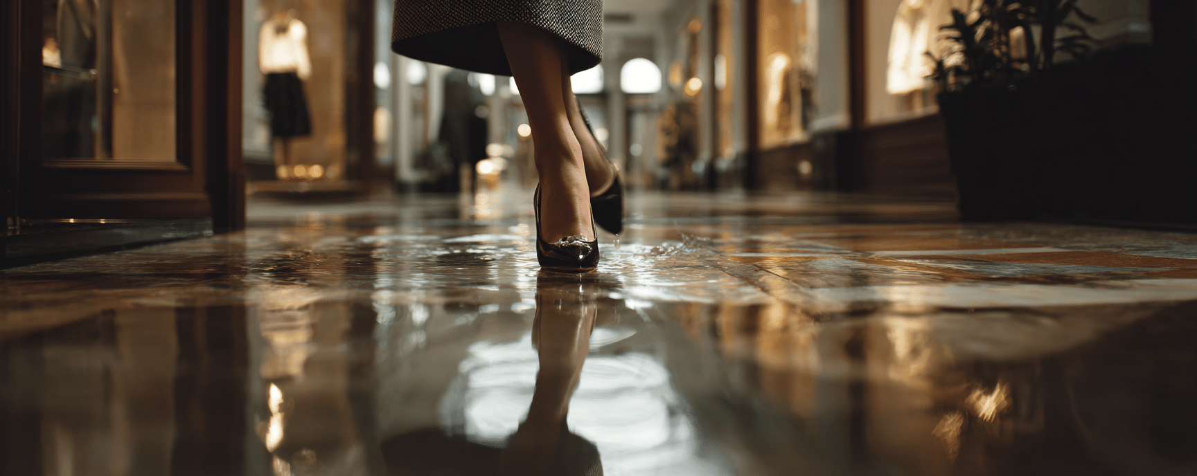 woman trying to maintain his balance on a wet floor