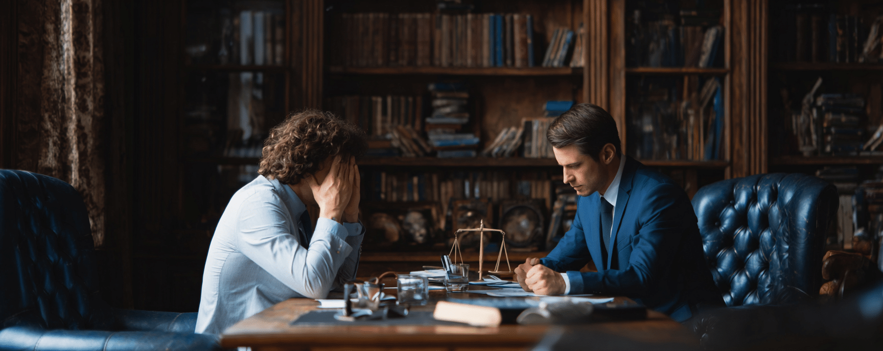 lawyer listening to a despondent client