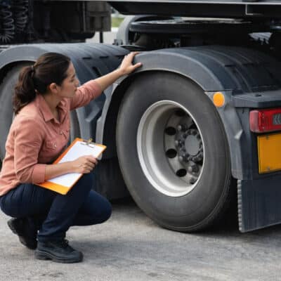 inspecting a truck's brakes